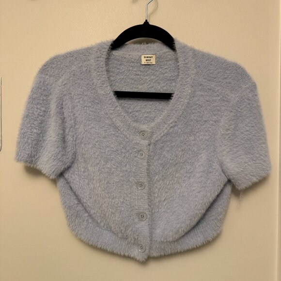 Aritzia Sunday best Effie blue fuzzy cardigan - Picture 2 of 3